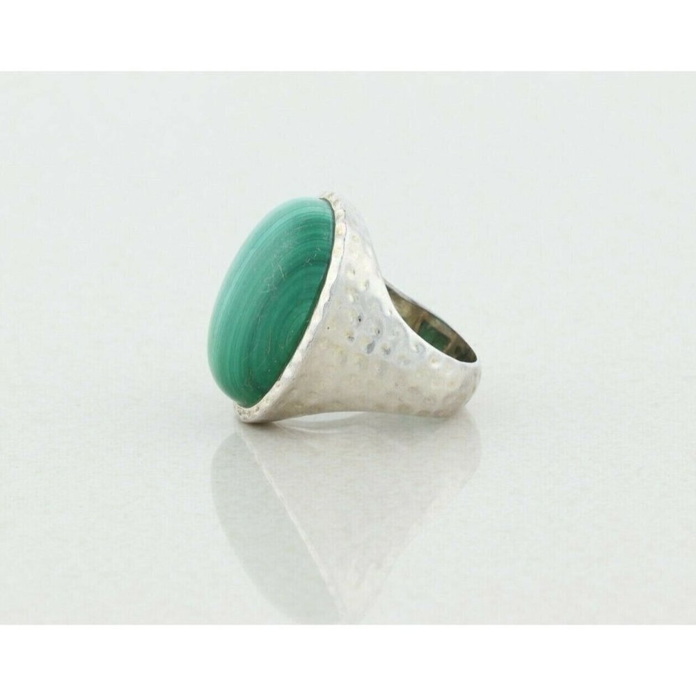 Sterling Silver Large Malachite Ring Size 6 1/4 - Picture 6 of 8